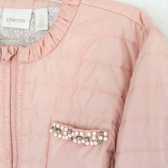 CHICO Jacket Top Quilt Light Dusty Pink Bead Rhinestone Regency Core Size Large - Picture 4 of 14